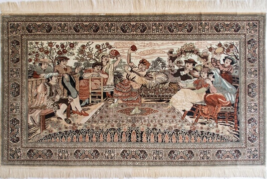 Yilong Carpet 4x2ft 500 Lines Hand Knotted Silk Tapestry The Great Wall Design Chinese Art Decor Rug Beige 